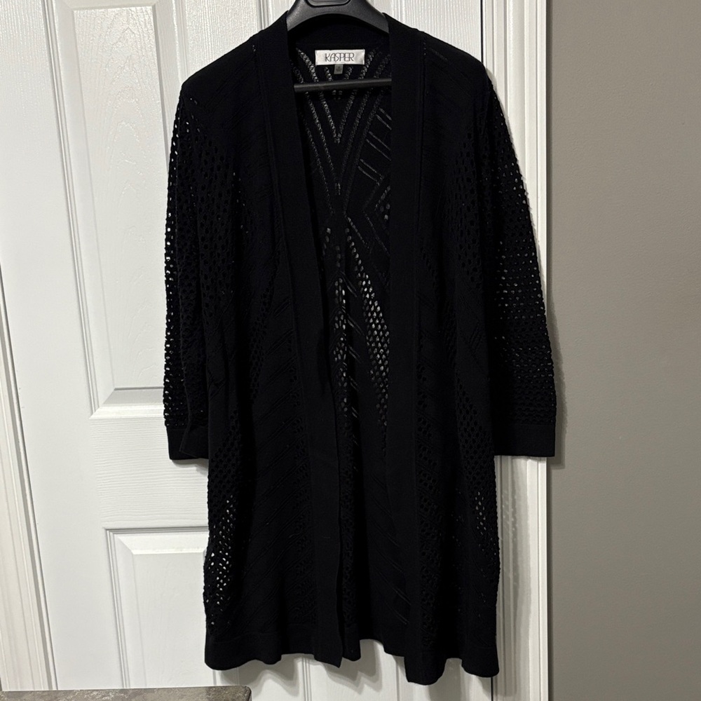 Kasper Classic Black Open-Front Cardigan